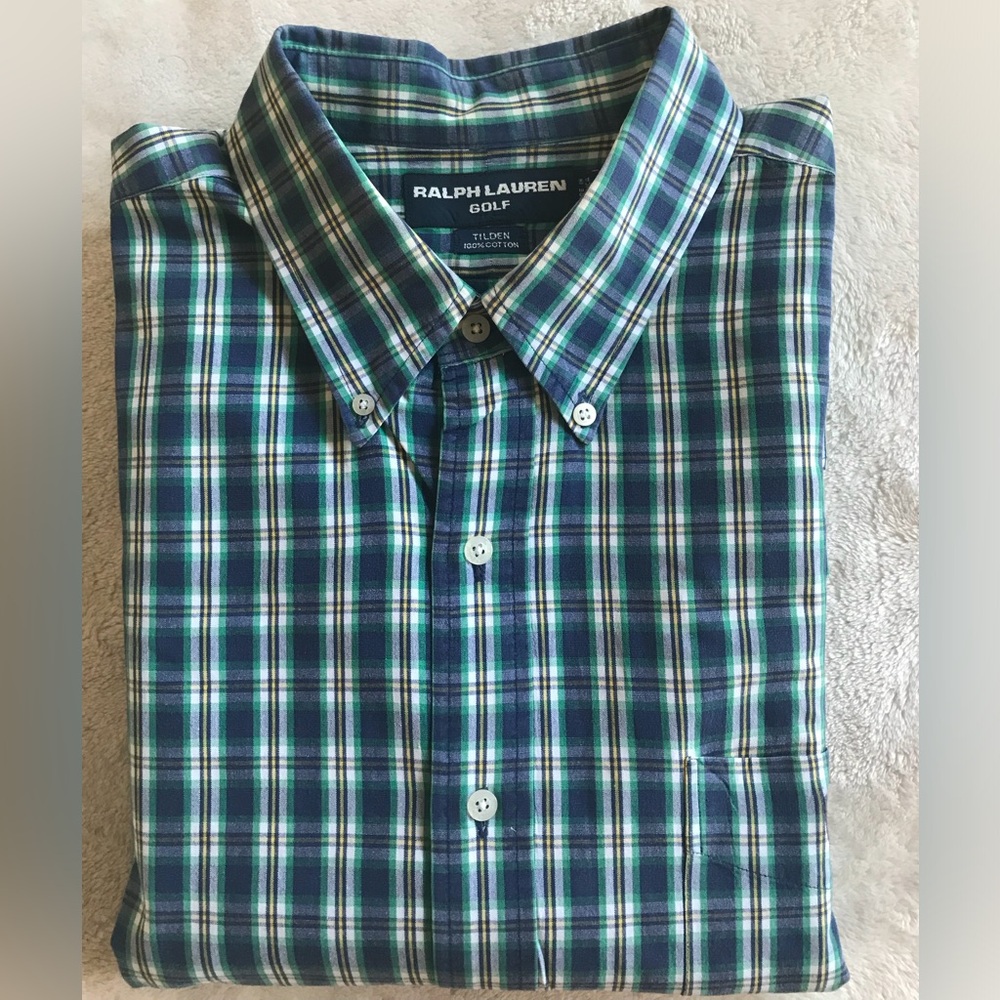 Ralph Lauren Golf Shield Crest Green and Blue Plaid Shirt